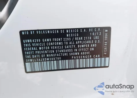 2013 Volkswagen Jetta 2.0L Tdi from USA, damaged, VIN 3VWLL7AJXDM388780